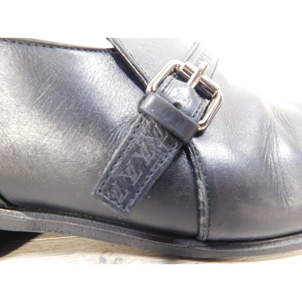 Louis Vuitton Mens Black Leather Single Monk Strap Dress Shoes Size 8M Luxury